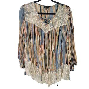 Melissa Paige Petite XL Blouse – Colorful Stripe & Lace Detail Top
